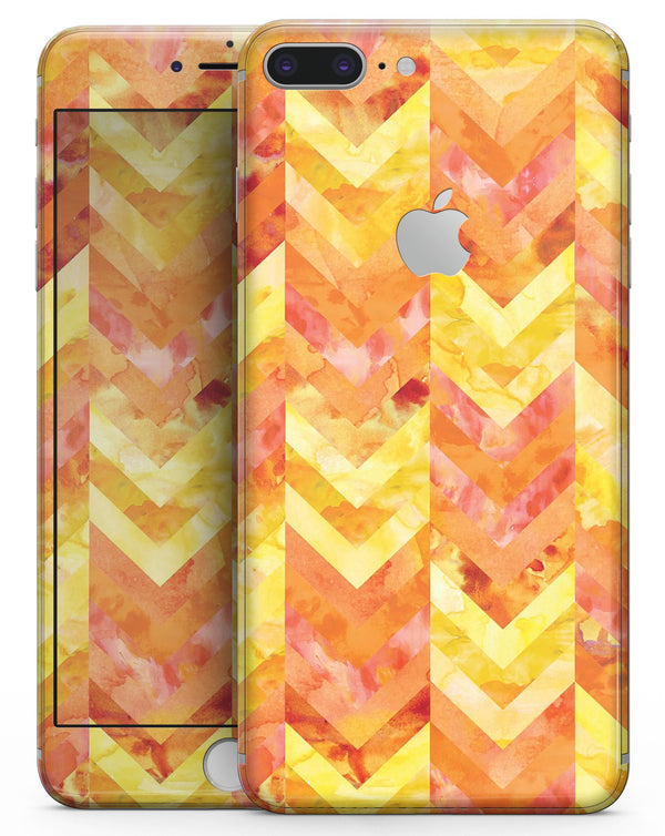 Yellow and Orange Watercolor Chevron Pattern - Skin-kit for the iPhone 8 or 8 Plus