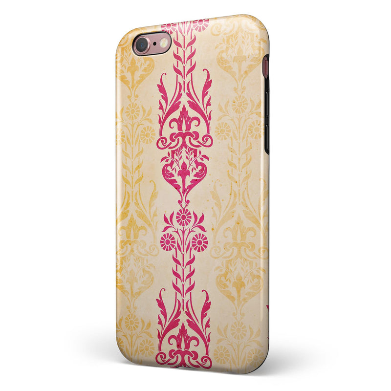 Yellow and Pink Floral Rococo Pattern iPhone 6/6s or 6/6s Plus 2-Piece Hybrid INK-Fuzed Case