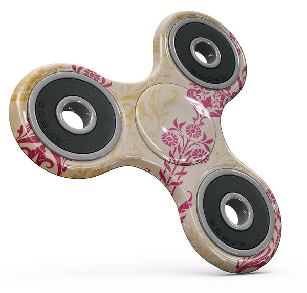 Yellow and Pink Floral Rococo Pattern Full-Body Fidget Spinner Skin-Kit