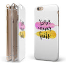 Yellow and Pink Love Never Fails iPhone 6/6s or 6/6s Plus 2-Piece Hybrid INK-Fuzed Case