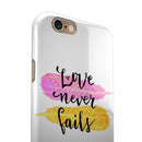 Yellow and Pink Love Never Fails iPhone 6/6s or 6/6s Plus 2-Piece Hybrid INK-Fuzed Case