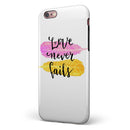 Yellow and Pink Love Never Fails iPhone 6/6s or 6/6s Plus 2-Piece Hybrid INK-Fuzed Case