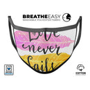 Yellow and Pink Love Never Fails - Made in USA Mouth Cover Unisex Anti-Dust Cotton Blend Reusable & Washable Face Mask with Adjustable Sizing for Adult or Child