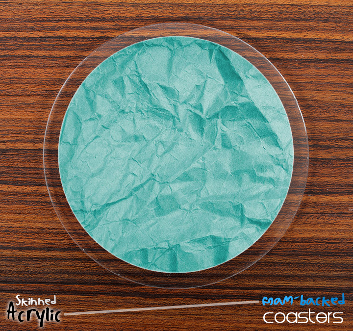 The Aqua Green Crumpled Paper Skinned Foam-Backed Coaster Set