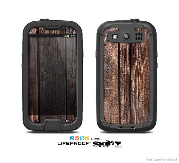 The Vetrical Raw Dark Aged Wood Planks Skin For The Samsung Galaxy S3 LifeProof Case