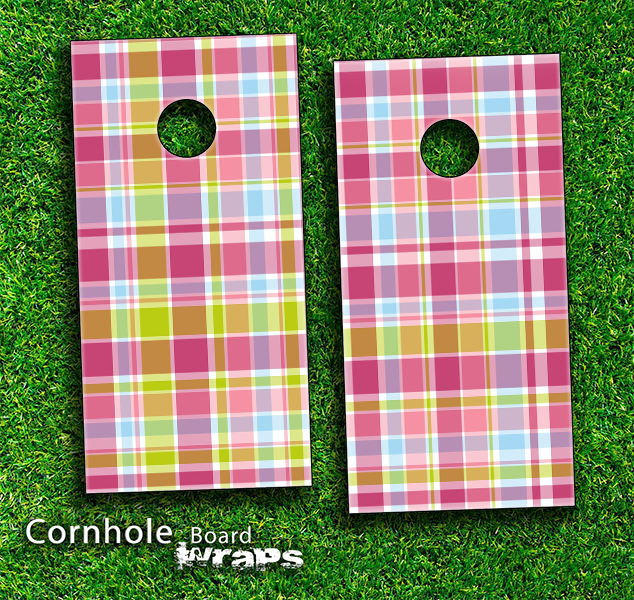 Colorful Plaid Pattern Skin-set for a pair of Cornhole Boards