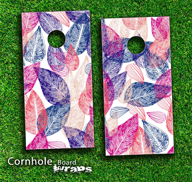 Colorful Seamless Floral Leaves Skin-set for a pair of Cornhole Boards