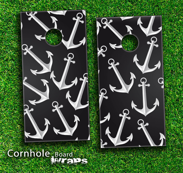 Black Anchor Bundle Skin-set for a pair of Cornhole Boards