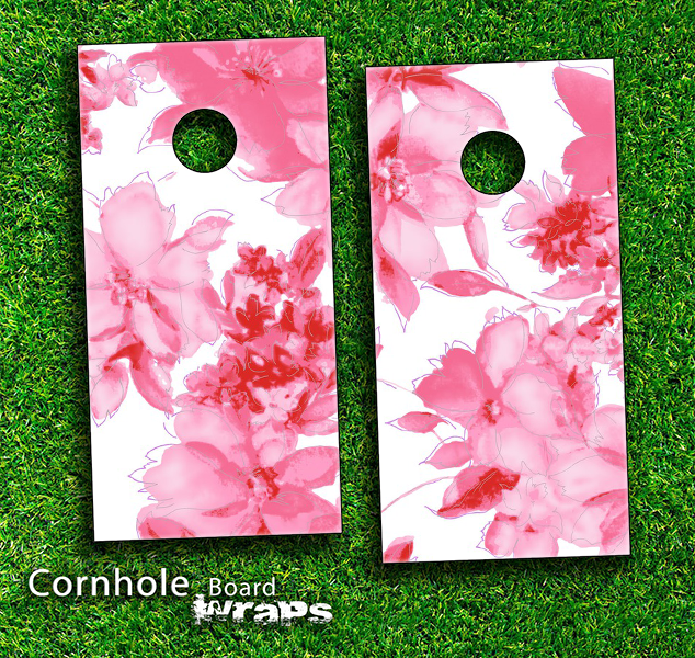 Fuzzy Abstract Pink Floral Skin-set for a pair of Cornhole Boards