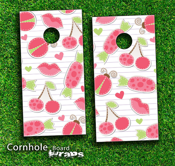 Sweet Stuff Pink Skin-set for a pair of Cornhole Boards