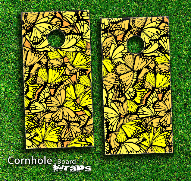 Yellow Butterfly Bundle Skin-set for a pair of Cornhole Boards
