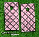 Pink Plaid Skin-set for a pair of Cornhole Boards