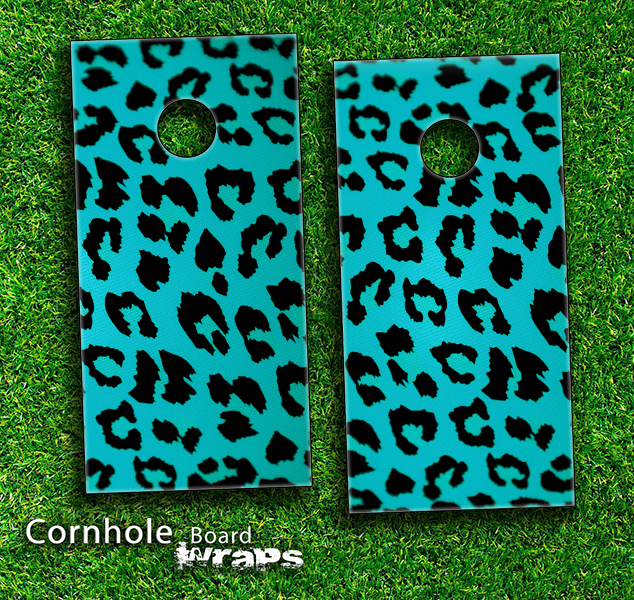 Turquoise Cheetah Skin-set for a pair of Cornhole Boards