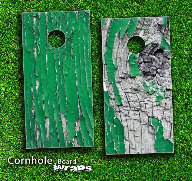 Green Aged Wood Skin-set for a pair of Cornhole Boards