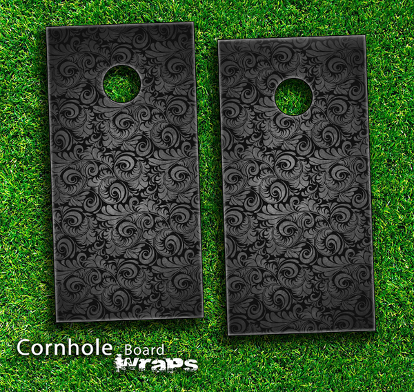 Black Paisley Pattern Skin-set for a pair of Cornhole Boards