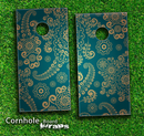 Green & Gold Paisley Pattern Skin-set for a pair of Cornhole Boards
