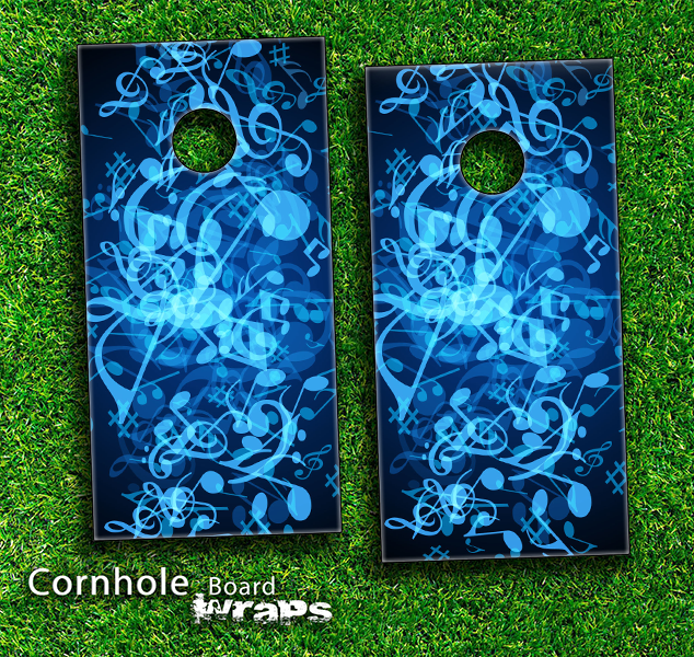 Glowing Music Notes Skin-set for a pair of Cornhole Boards