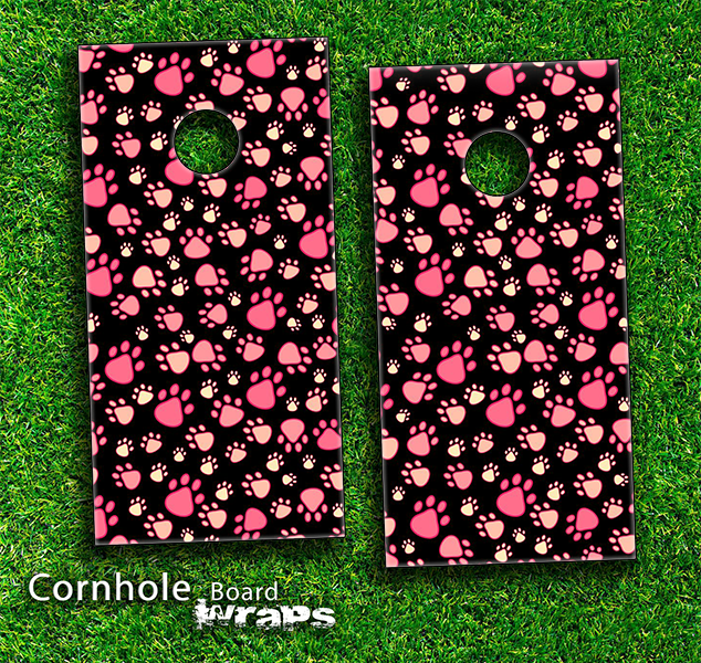 Cute Pink Paws Skin-set for a pair of Cornhole Boards