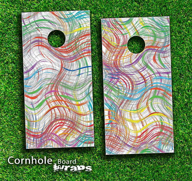 Colorful Crazy Lines Skin-set for a pair of Cornhole Boards