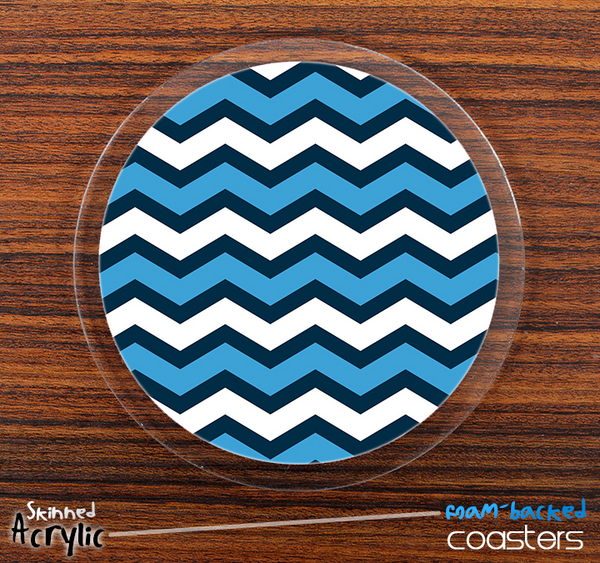 The Wide Blues Chevron Pattern Skinned Foam-Backed Coaster Set