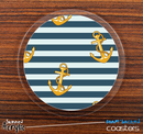 The Navy Striped and Gold Anchors Skinned Foam-Backed Coaster Set