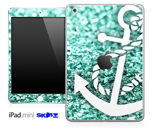 Glimmer Aqua Green and White Anchor Skin for the iPad Mini or Other iPad Versions