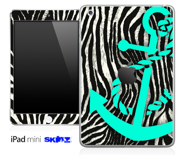 Real Zebra and Trendy Green Anchor Skin for the iPad Mini or Other iPad Versions