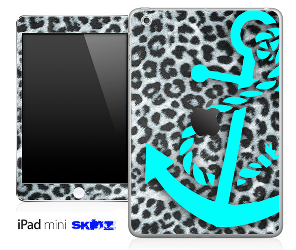 Real Leopard Print and Turquoise Anchor Skin for the iPad Mini or Other iPad Versions