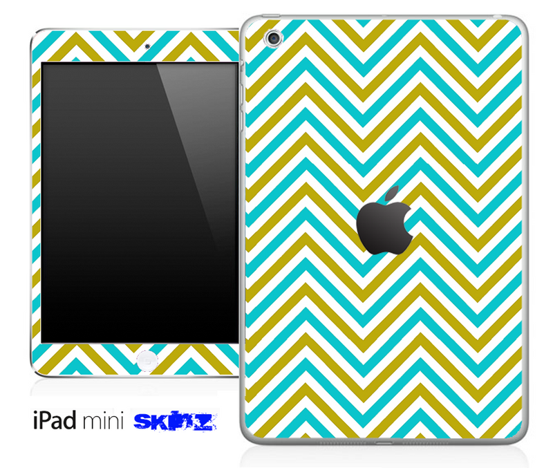 Blue/Gold Sharp Chevron Pattern Skin for the iPad Mini or Other iPad Versions