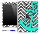 Sketched White Chevron and Trendy Green Anchor Skin for the iPad Mini or Other iPad Versions