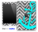 Sketch White Chevron and Turquoise Anchor Skin for the iPad Mini or Other iPad Versions