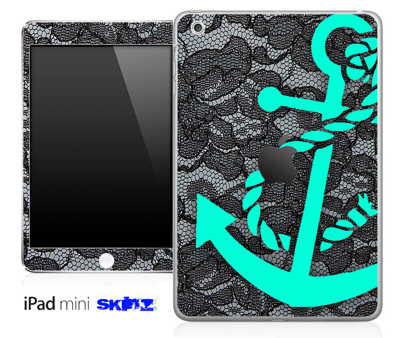 Black Laced and Trendy Green Anchor Skin for the iPad Mini or Other iPad Versions