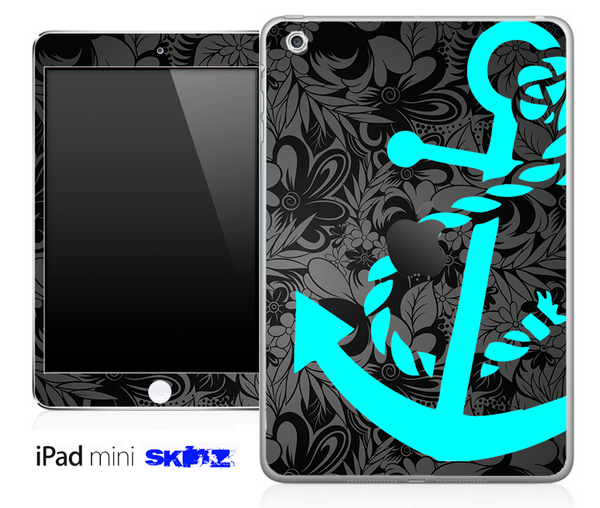 Black Paisley Floral and Turquoise Anchor Skin for the iPad Mini or Other iPad Versions