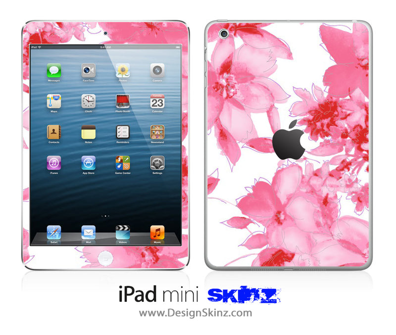 Sketched Pink Flowers iPad Skin