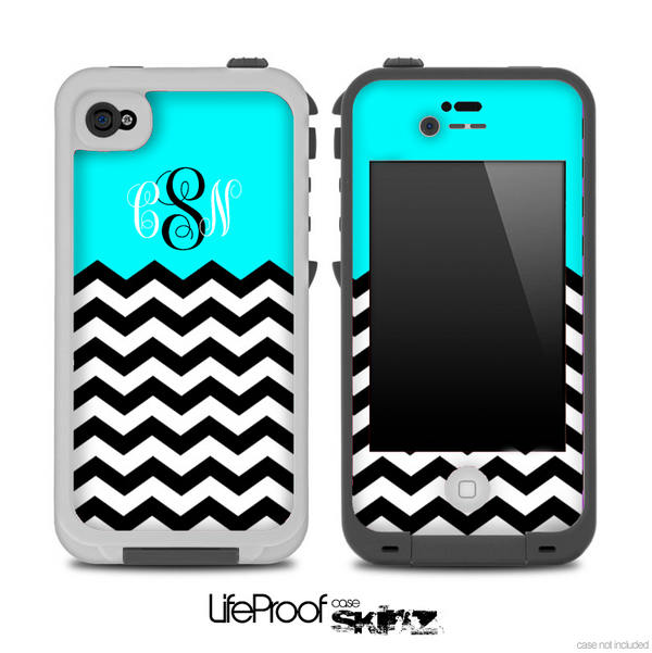 Custom Monogram Initials Turquoise Chevron Pattern Skin for the iPhone 5 or 4/4s LifeProof Case