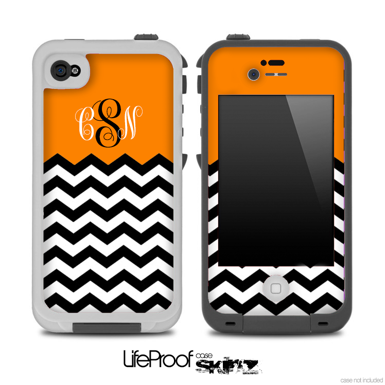 Custom Monogram Initials Orange Chevron Pattern Skin for the iPhone 5 or 4/4s LifeProof Case