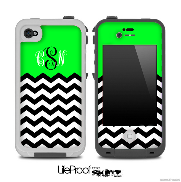 Custom Monogram Initials Lime Green Chevron Pattern Skin for the iPhone 5 or 4/4s LifeProof Case