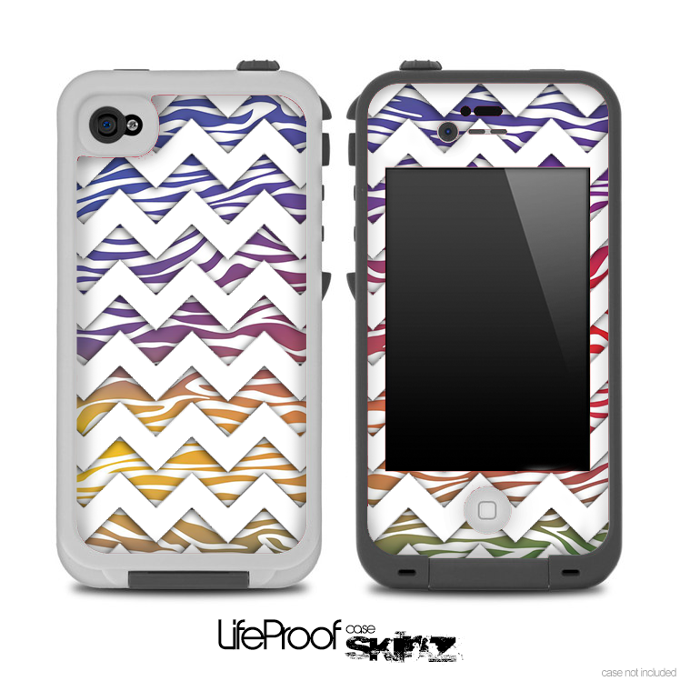 Colorful Zebra Print and White Chevron Pattern for the iPhone 5 or 4/4s LifeProof Case