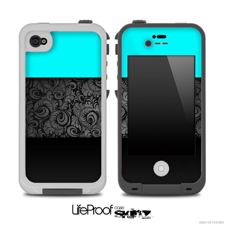 Three-Toned Turquoise Black Floral Laced V2 Skin for the iPhone 5 or 4/4s LifeProof Case