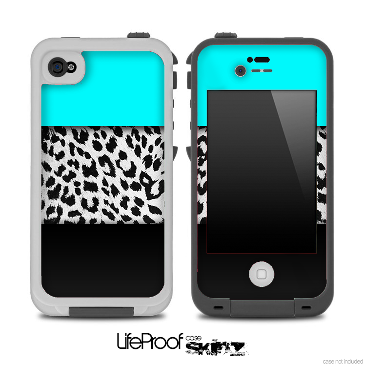 Three-Toned Turquoise BW Leopard V2 Skin for the iPhone 5 or 4/4s LifeProof Case