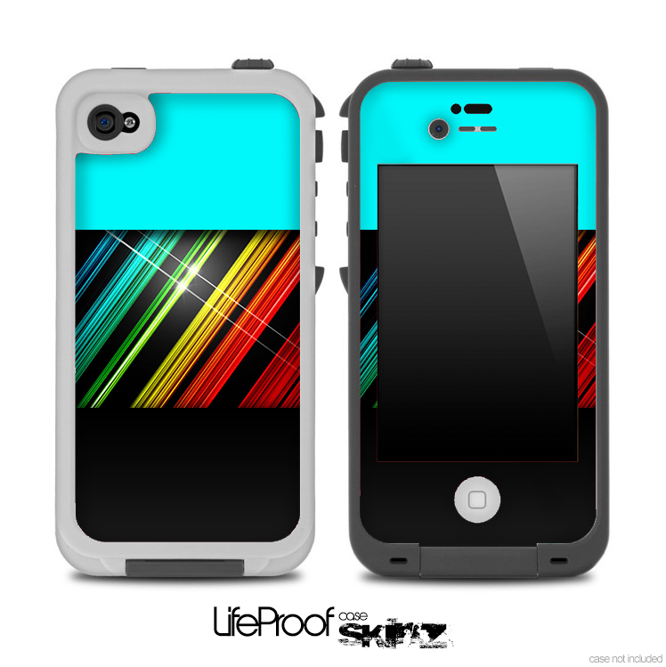 Three-Toned Turquoise Flashy Slanted Color Striped Skin for the iPhone 5 or 4/4s LifeProof Case