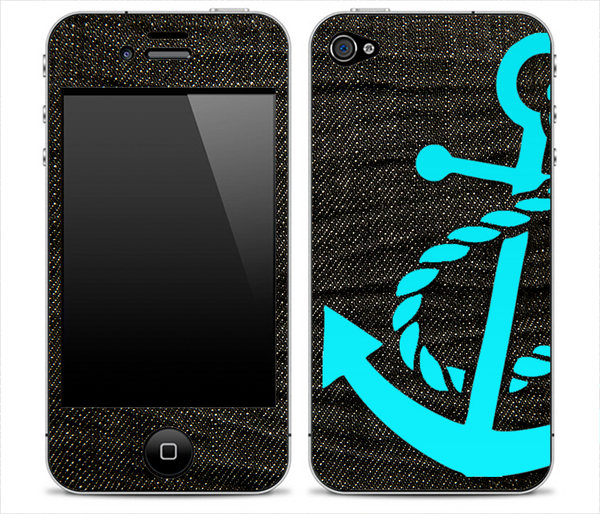 Dark Denim With Turquoise Anchor V3 Skin for the iPhone 3gs, 4/4s or 5