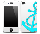 Solid White With Turquoise Anchor V3 Skin for the iPhone 3gs, 4/4s or 5