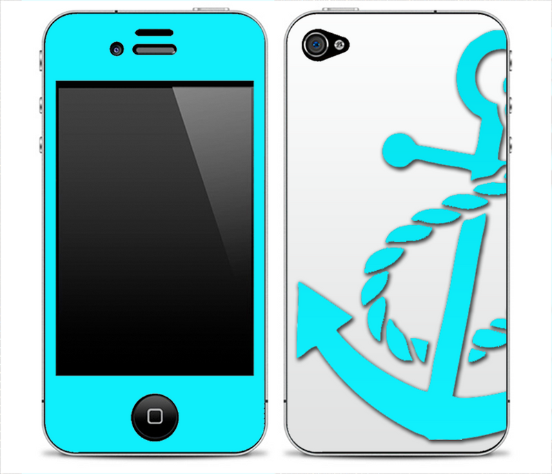 Solid White & Blue With Turquoise Anchor V3 Skin for the iPhone 3gs, 4/4s or 5