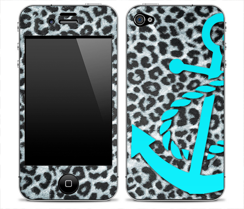 Real Leopard With Turquoise Anchor V3 Skin for the iPhone 3gs, 4/4s or 5
