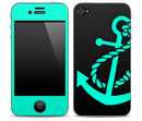 Solid Black and Trendy Green Anchor Skin for the iPhone 3gs, 4/4s, 5, 5s or 5c