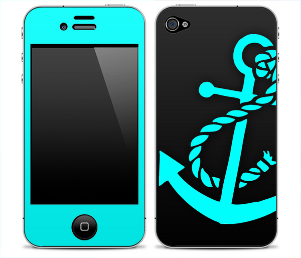 Solid Black and Turquoise Anchor Skin for the iPhone 3gs, 4/4s, 5, 5s or 5c
