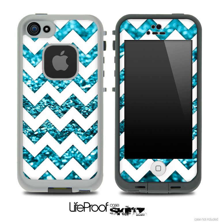White Chevron Blue Glimmer Skin for the iPhone 5 or 4/4s LifeProof Case