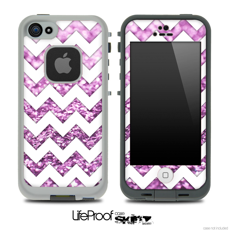 White Chevron Purple Glimmer Skin for the iPhone 5 or 4/4s LifeProof Case