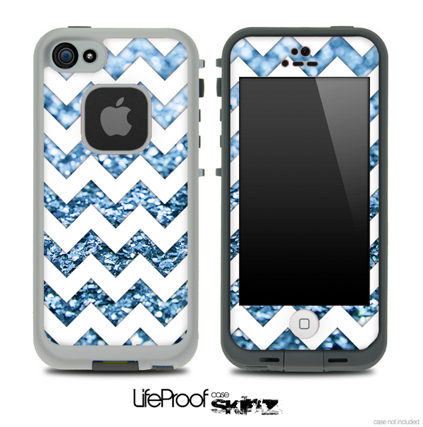 White Chevron Blue Glimmer Skin for the iPhone 5 or 4/4s LifeProof Case